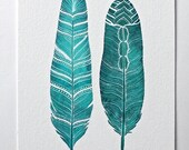 Feather Watercolor Art Painting - Archival Print - 8x10 River Song Feathers