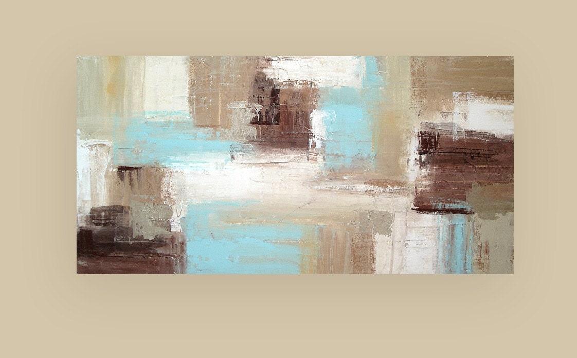 Modern Abstract Acrylic Art Original Painting on Gallery Canvas Titled: Urban Life 24x48x1.5" by Ora Birenbaum