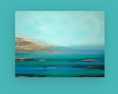 Turquoise Ocean Painting Original Acrylic Abstract Art Titled: High Tide 7 36x48x1.5" by Ora Birenbaum