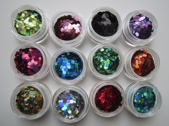 COMBO set. 69 pieces. Micro Beads. Loose Fine Glitter. Star Heart Hex Shaped Glitter. Flocking Powder.