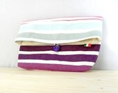 30% SALE Fold Over Clutch, Purple and Blue Handbag, Striped Clutch, Spring Fashion, Cosmetic Bag, Make up Pouch, Everyday