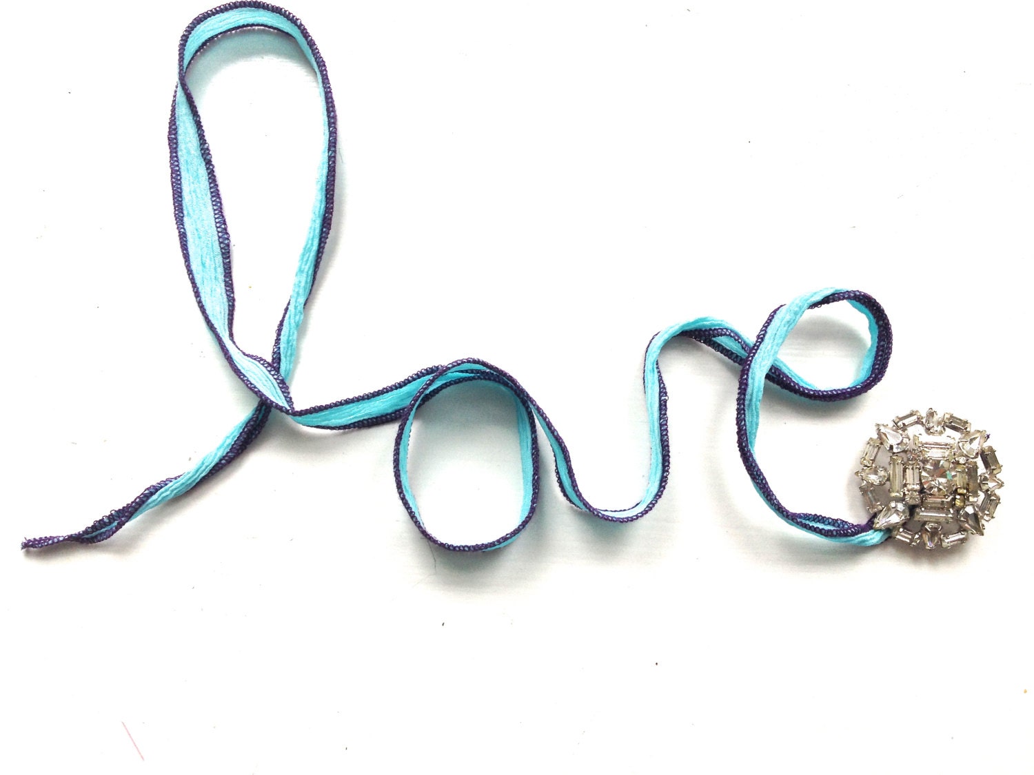 Valentines Day Silk Wrap Rhinestone Brooch Bracelet in Aqua, Purple, & Crystal Statement Pin Wrap by ZiLLAs QuEeN