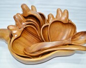 Vintage Wooden Salad Bowl Set - Pepper/Apple Shape - Set of 8