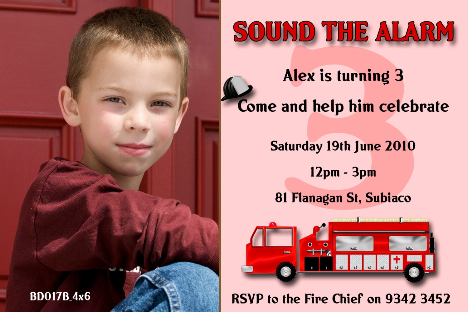 Photo Personalised Fire Engine Birthday Invitations - You Print Il_170x135
