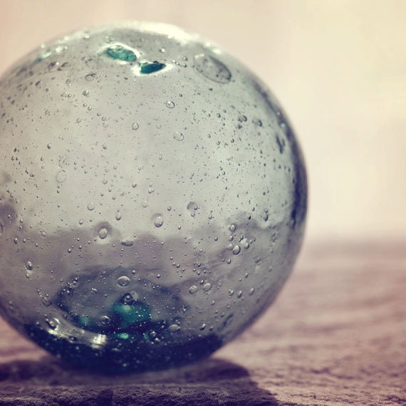 Beach Glass Photography - Glass Fishing Float - Glass Ball - 8x8 Fine Art Photography Print - Aqua Tan Beach Decor - BLintonPhotography