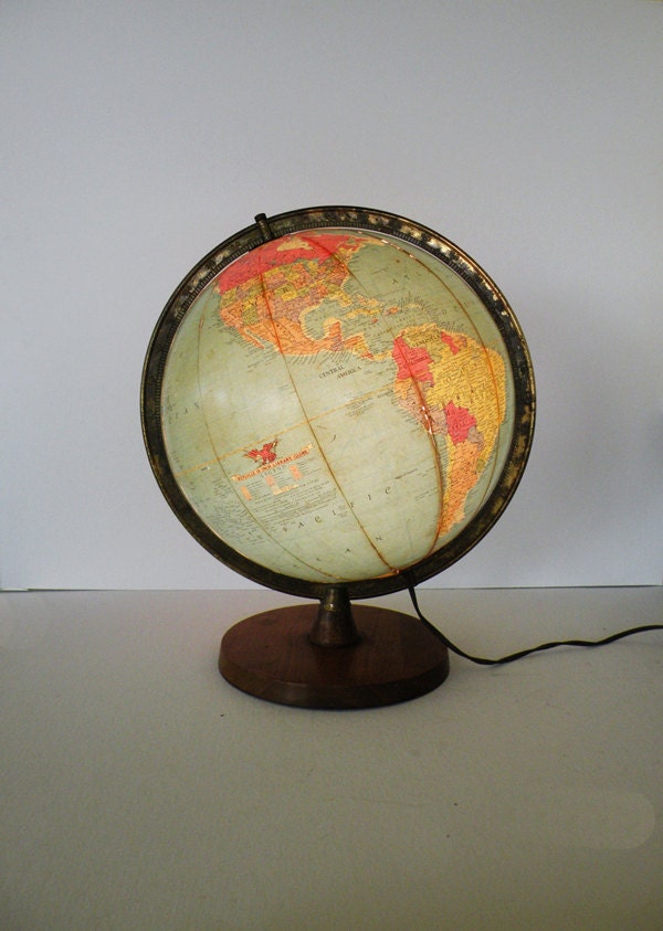 Replogle 12" Glass World Globe With Wood Base // 40s 50s Travel Library Geography Earth Planet