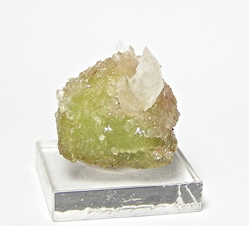 Yellow Adamite Crystal with Calcite Crystal Rare Natural Mineral Specimen from Mexico
