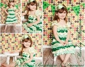 Shades of green satin ruffle Dress & matching handmade headband