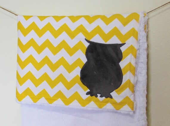 Items similar to Chevron Owl Blanket With Monogram, Yellow Chevron Owl