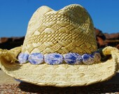 Soft Yellow Cowgirl Hat with Blue Floral Band