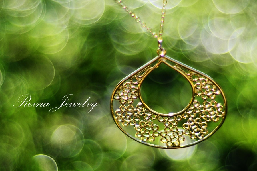 Gold Pendant Necklace - Flower Necklace - Gold Filled Chain - Flower Charm - Reina Jewelry