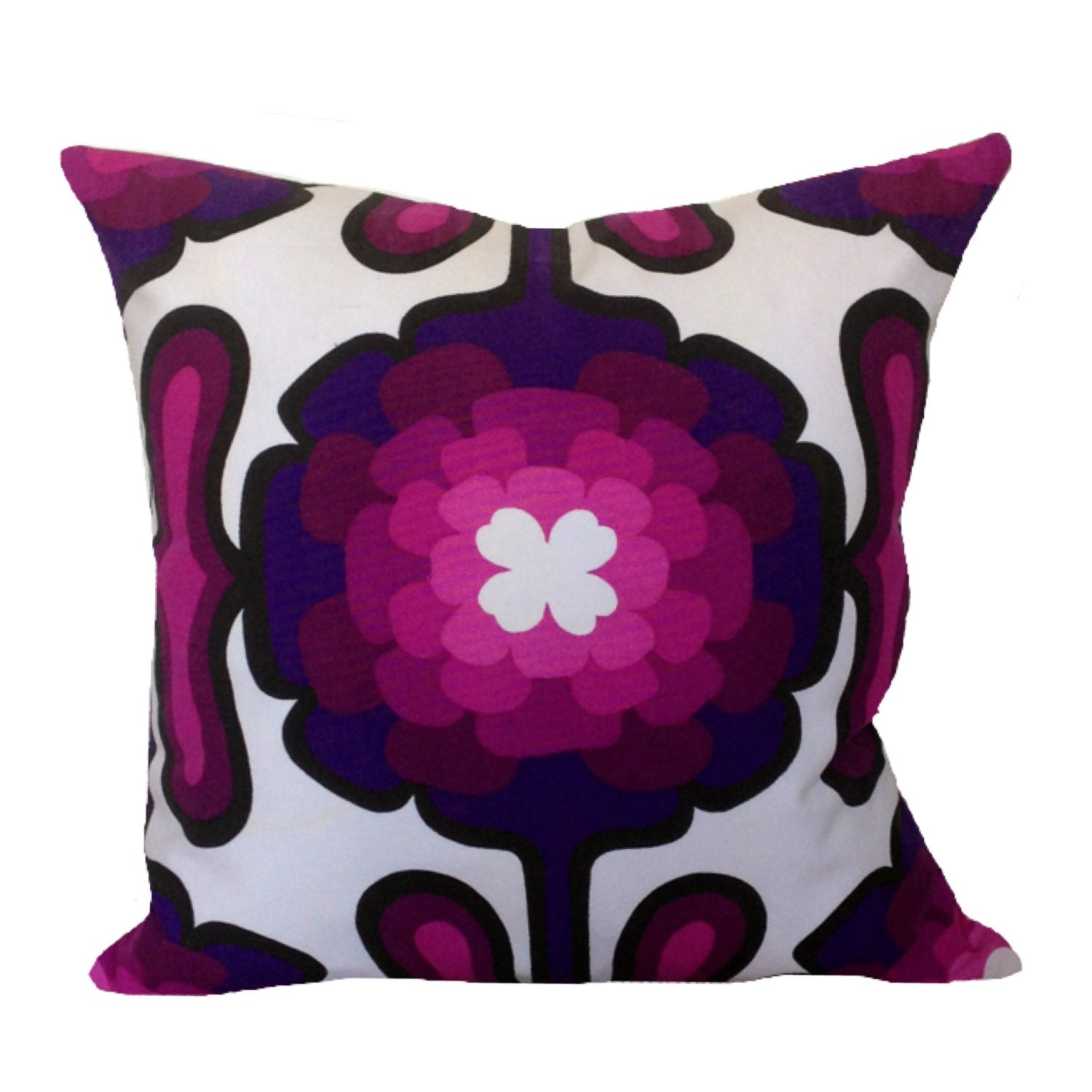 Retro 1970s Purple Cushion Cover, Original Vintage & Organic Cotton Fabric, 16" x 16"