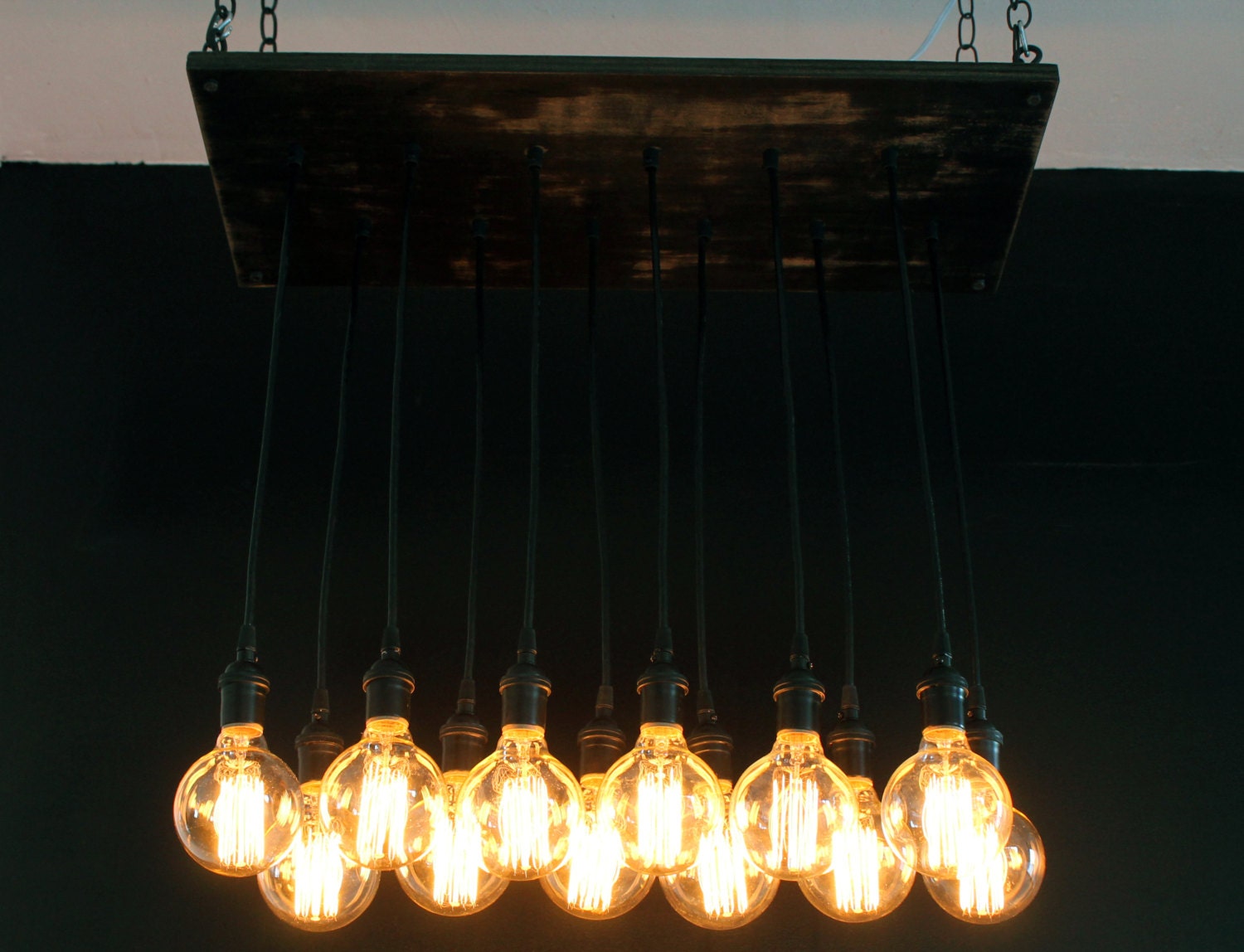 Reclaimed wood lighting with distressed bourbon stain & edison filament bulbs
