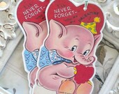 Vintage Never Forget Pink Elephant Valentine Tags - Set of 6 - Vintage Inspired - Cottage Shabby Chic - Valentine's Day