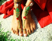 Ragga Sunsplash Beaded Barefoot Sandals Pair WEDDING BEACH Summer anklets with toe rings