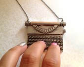 Miniature Vintage Typewriter Necklace. Statement Necklace. Long Necklace. Oddities. Antique Silver. Conversation Jewelry. Writer. Gunmetal.