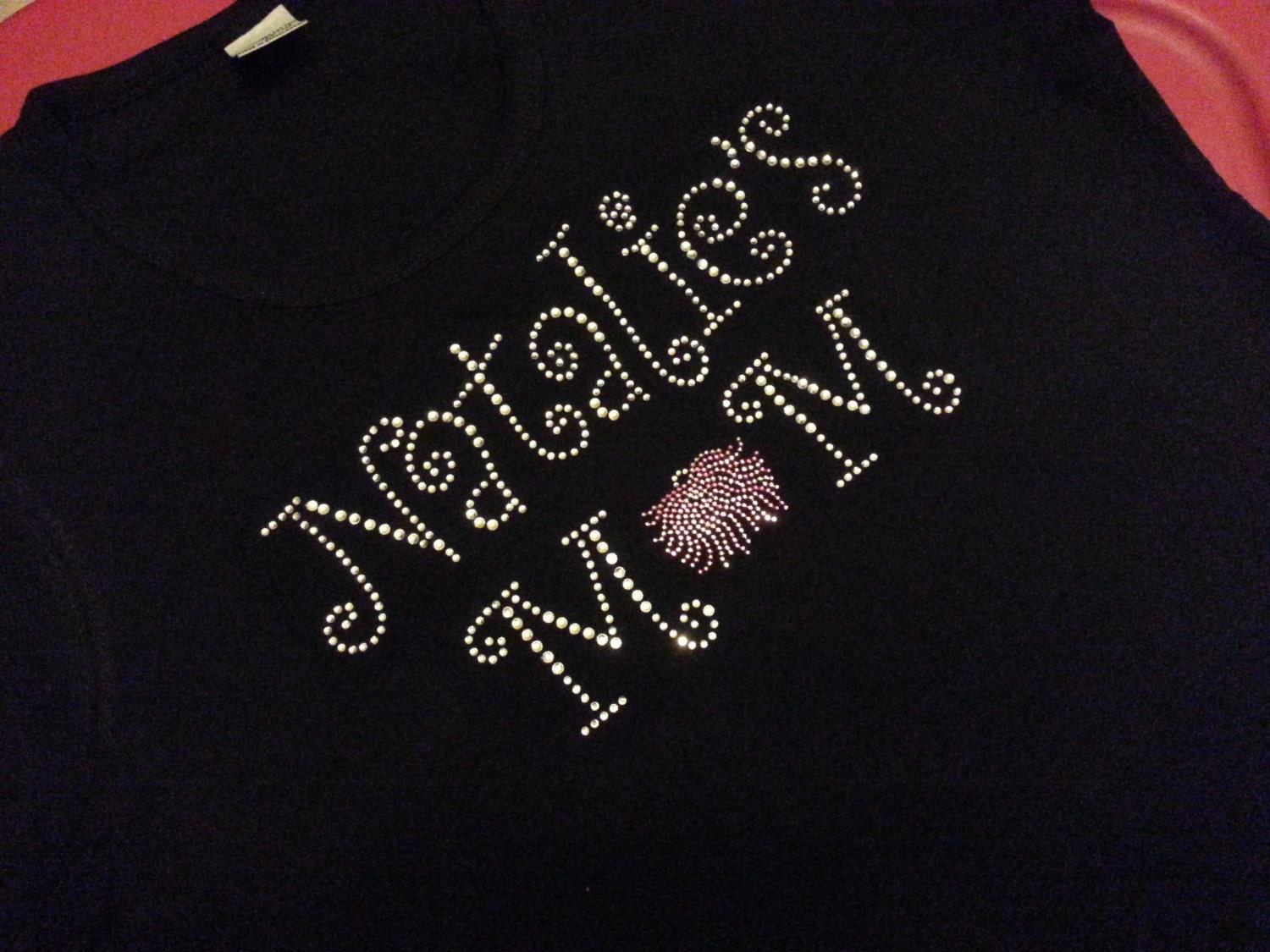 LONG SLEEVE Custom Rhinestone Cheerleading Mom or Coach with Pink Pom Pom
