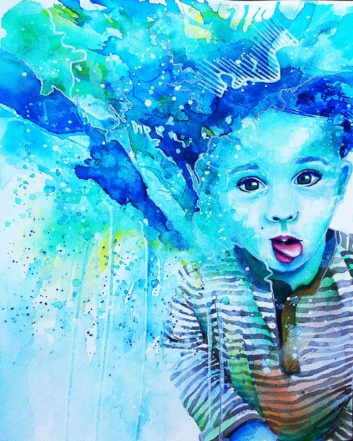 11x14 Print of Original Watercolor- Titled: Cuz's Imagination