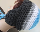 Child Boy or Girl Crochet Earflap Hat in Black, Blue, Gray and White