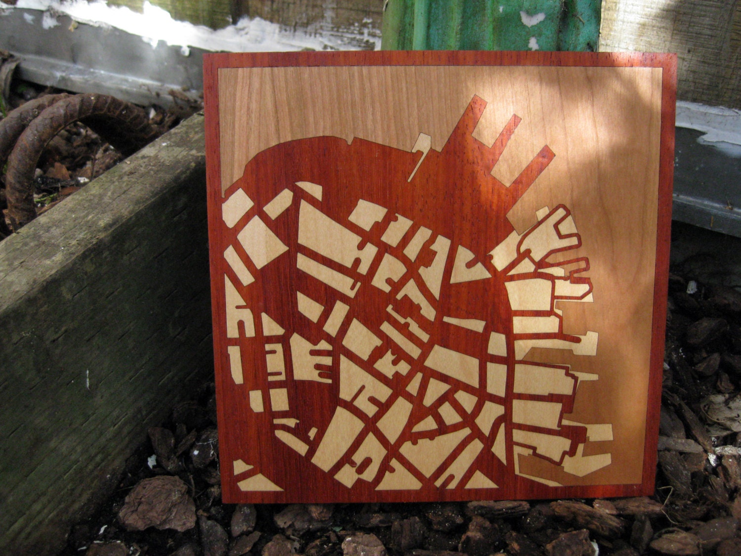 Boston Wood-Inlay Wall Art (8"x8") - Susatinable Hardwoods, Handcrafted, Perfect Gift to Commemorate Boston