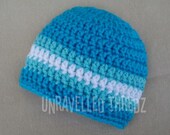 Newborn Baby Boy Hat, Aqua Blue and White Striped Newborn Cap