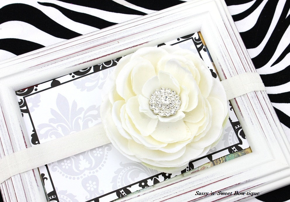 Vintage Ruffles Ranunculus Peony Rose Chic Rhinestone Crystal Headband Weddings Photo prop baby shower gift newborn toddler
