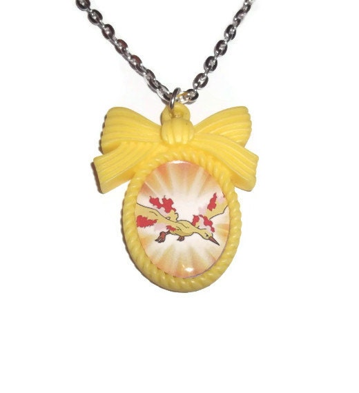 Moltres Necklace, Legendary Pokemon, Kawaii Yellow Cameo Necklace
