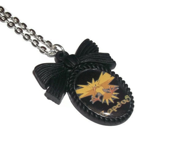 Zapdos Necklace, Legendary Pokemon, Kawaii Black Cameo Necklace
