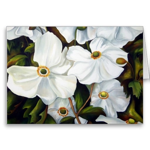 White Anemone Greeting Card, Blank Inside