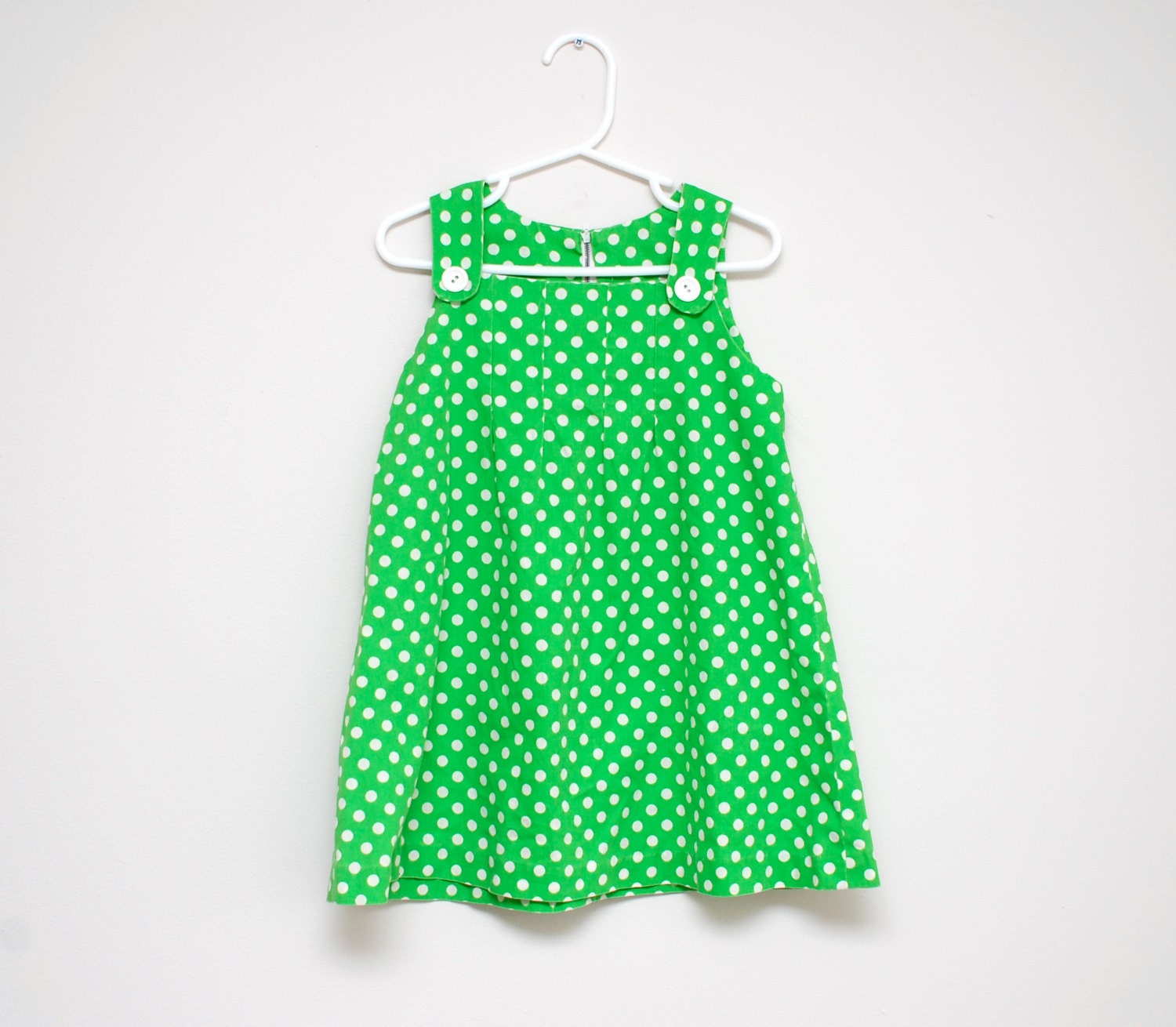 Vintage 1960s/70s green and while polka dot girl's dress