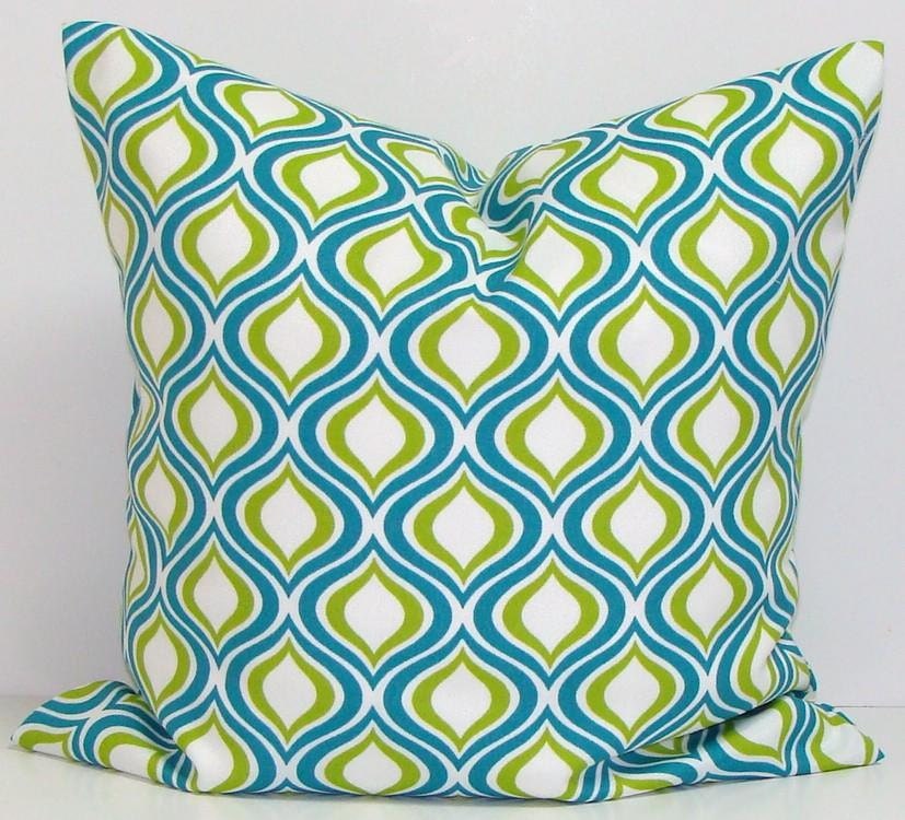 TEAL OUTDOOR PILLOW.16x16 inch.Decorator Pillow Covers.Printed Fabric Front and Back.Indoor. Outdoor
