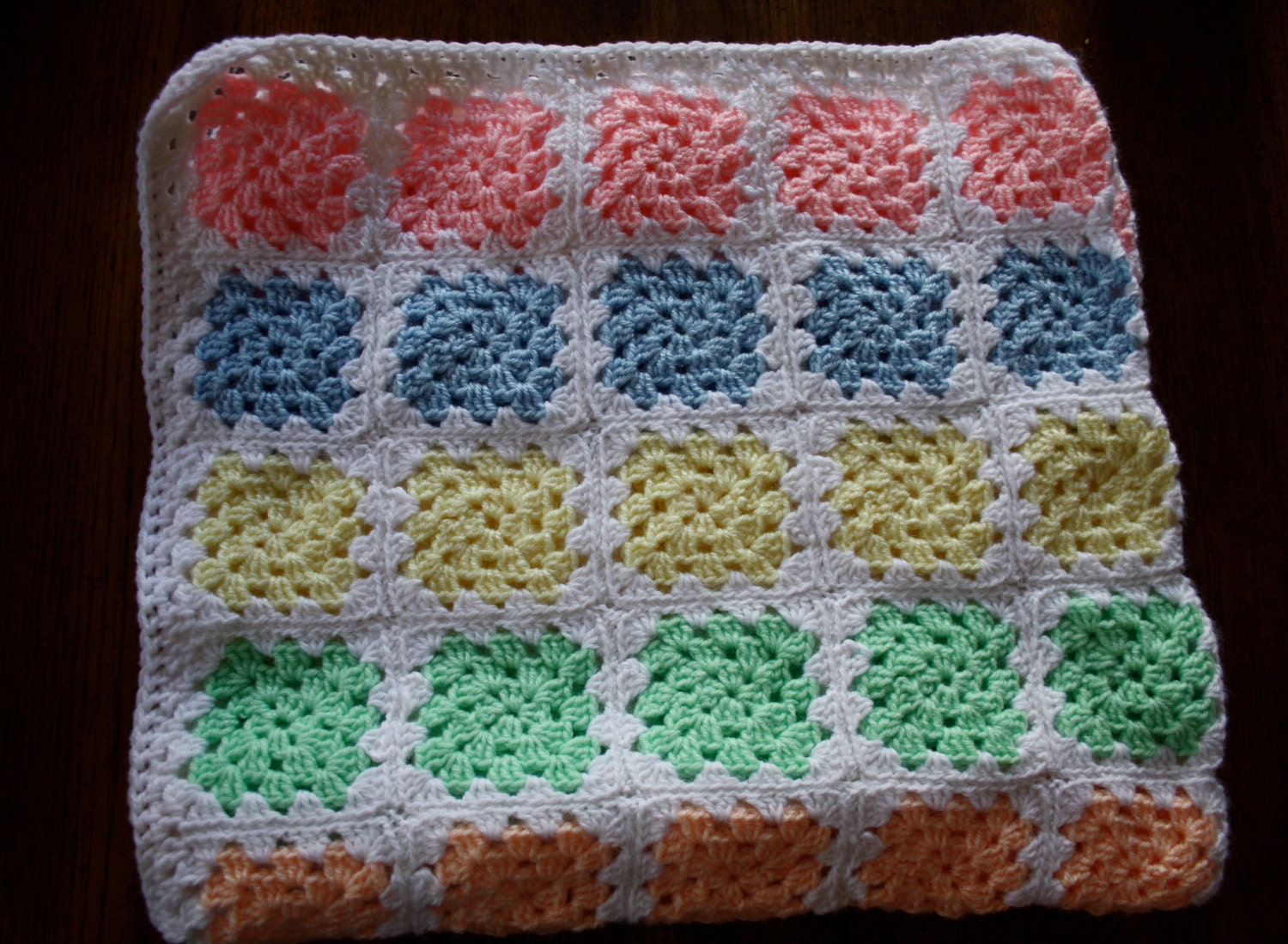 Vintage handmade afghan /  crocheted granny square baby blanket