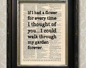 Love Quote BY Alfred Lord Tennyson - If I had a Flower....Vintage Book Print, Dictionary Print, Recycled Book Print Buy 3 get 1 FREE