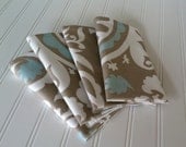 Fabric Napkins Modern  Taupe, Turquoise & White Bold Print  Set of 4