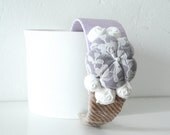 Headband lilac beige Fabric flower rosettes Satin velvet ribbon - ready to ship