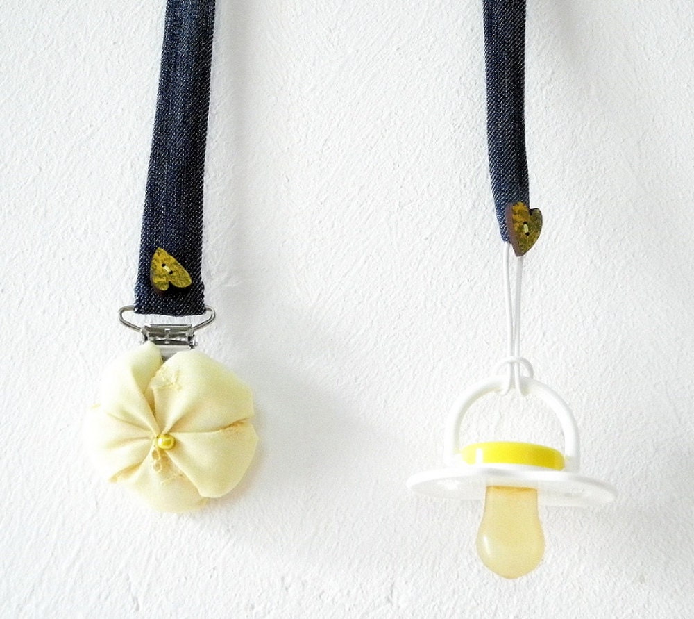 Pacifier holder fabric flower dummy keeper Toddler newborn gift Handmade  - ready to ship