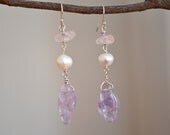 Summer Earrings  - Dangling Pearls, Ameythst and Quartz Earrings
