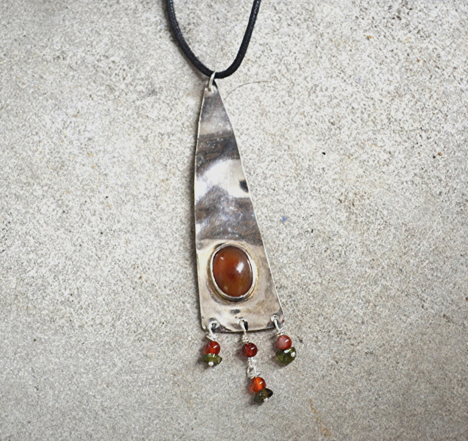 Carnelian and Silver Tribal Pendant