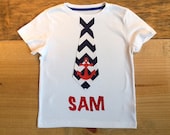 Boys 4th of July Patriotic tie shirt. Navy blue & white chevron tie. Red name and anchor applique. Children's clothing By EverythingSorella