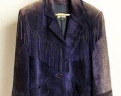 Vintage 70s Purple Fringe leather jacket - dusty purple - fringe - small S medium M