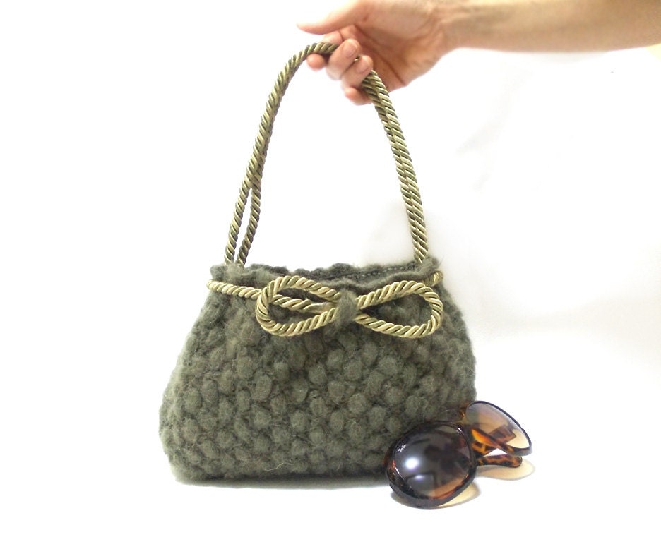 Free Shipping- Crochet bag- Purse- Green crochet tote bag- Handmade crochet handbag- Unique handbag- Useful handbag- Pouch- Stylish handbag