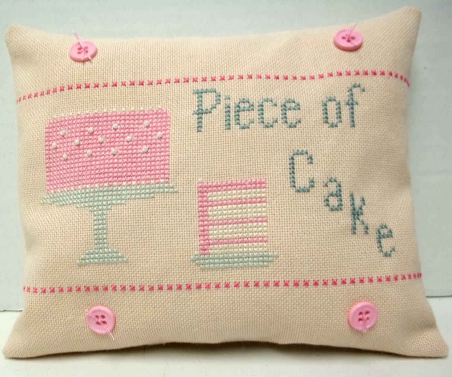Piece Of Cake Cross Stitched Mini Pillow