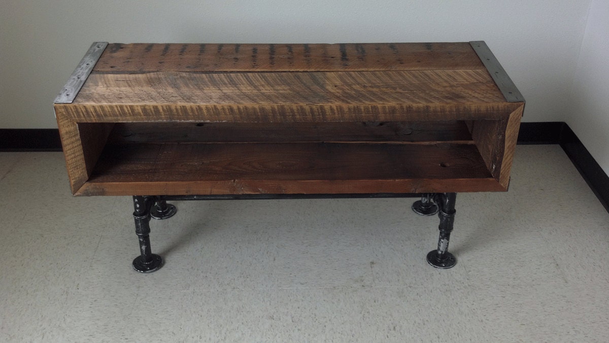 4 ft Industrial tv stand with distressed pipe legs