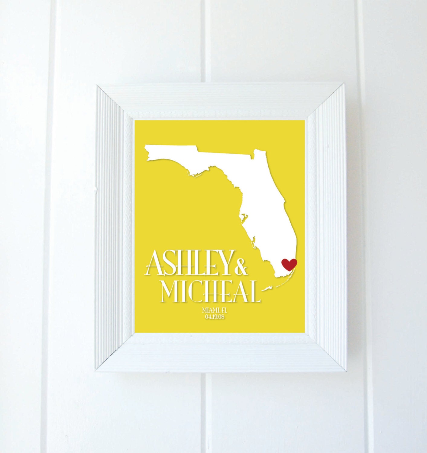 Florida Wedding Love Map, 8x10 Fine Art Print