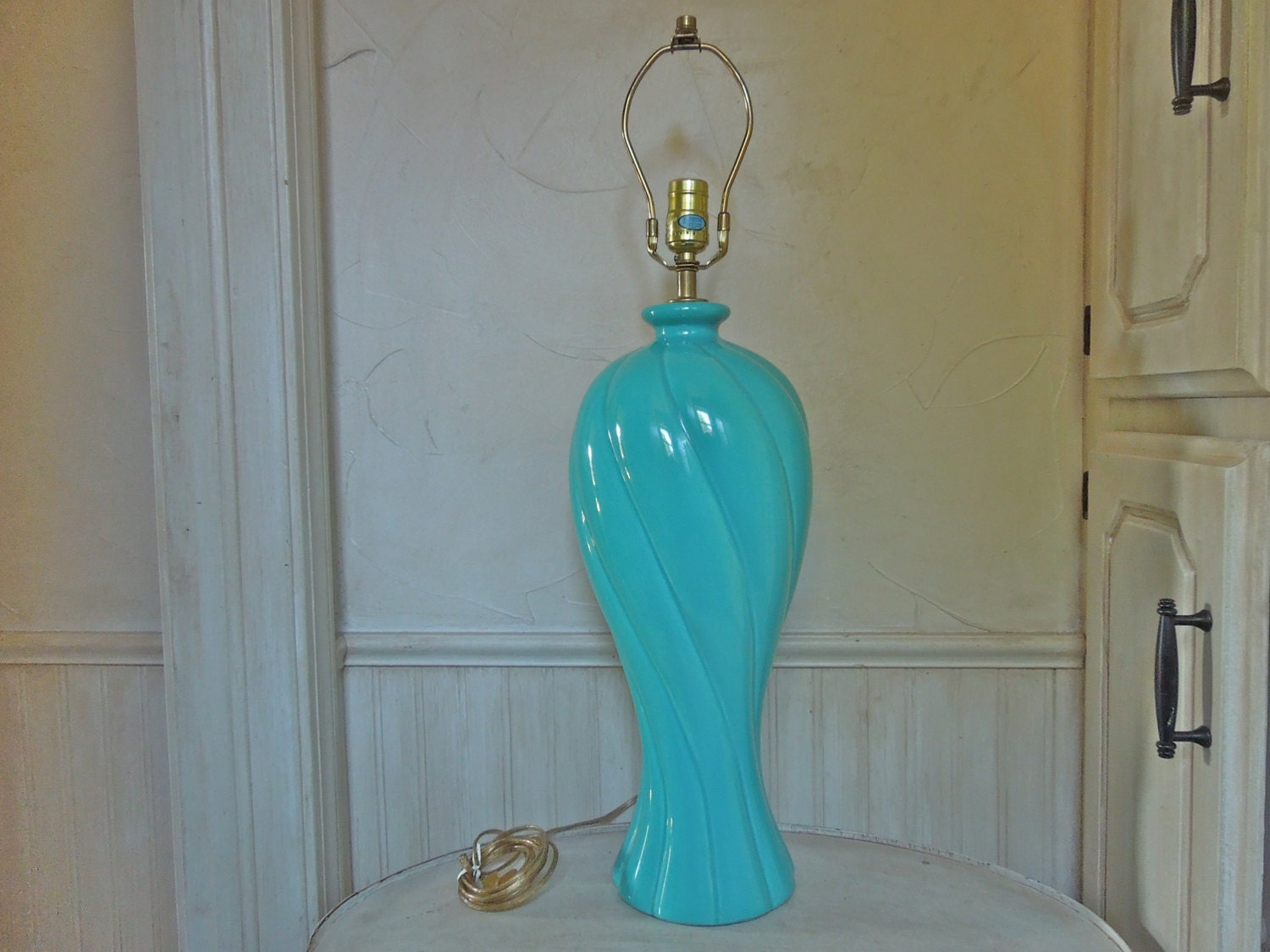 Vintage Mid Century Lamp Turquoise Cottage Chic Lamp Mid Century Lighting