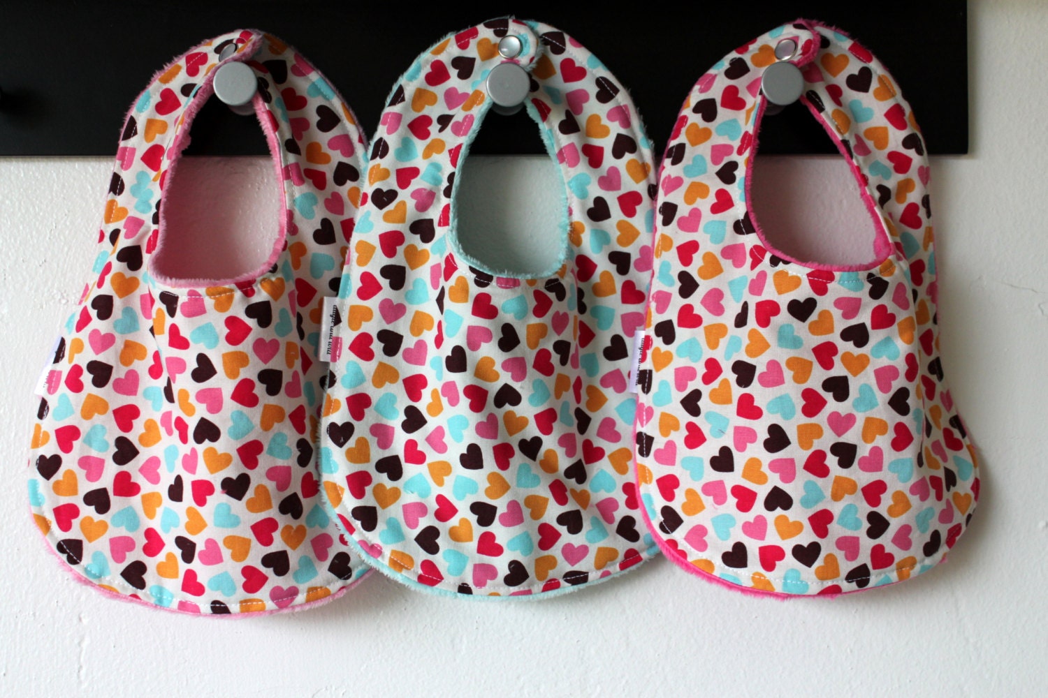 Baby Bib, Valentine Baby Bib, Hearts Bib, Minky Bib with Snap Closure