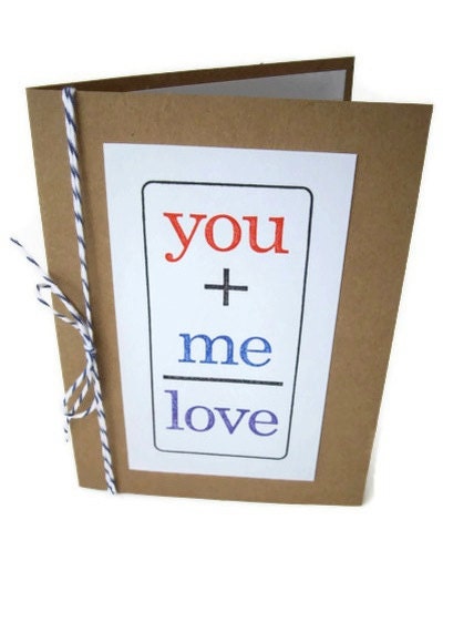 handmade love card, you plus me equals love, i love you card, thinking of you card, friendship card,valentines day card