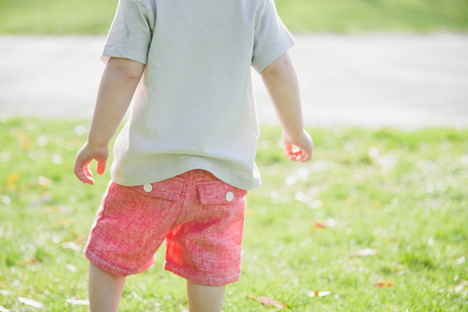 Boy's Shorts, Red Linen Summer Shorts with Sailboat Button and Faux-Pocket Detailing
