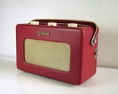 1960's Collectible Roberts R200 Transistor Radio in red. Leather-covered teak case. English early 60's vintage. Fully working