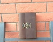 Leather diary,leather notebook,leather journal,rustic,travel diary,vintage flower vase lock,brown,blank craft papers,unique gift for her